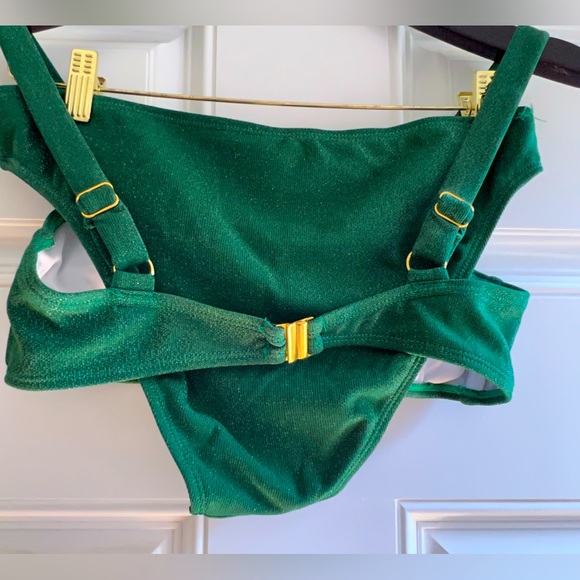 Beverly Hills fashion Swim New Glittery Emerald Green Bikini Gold Adjustable Bra Straps And
